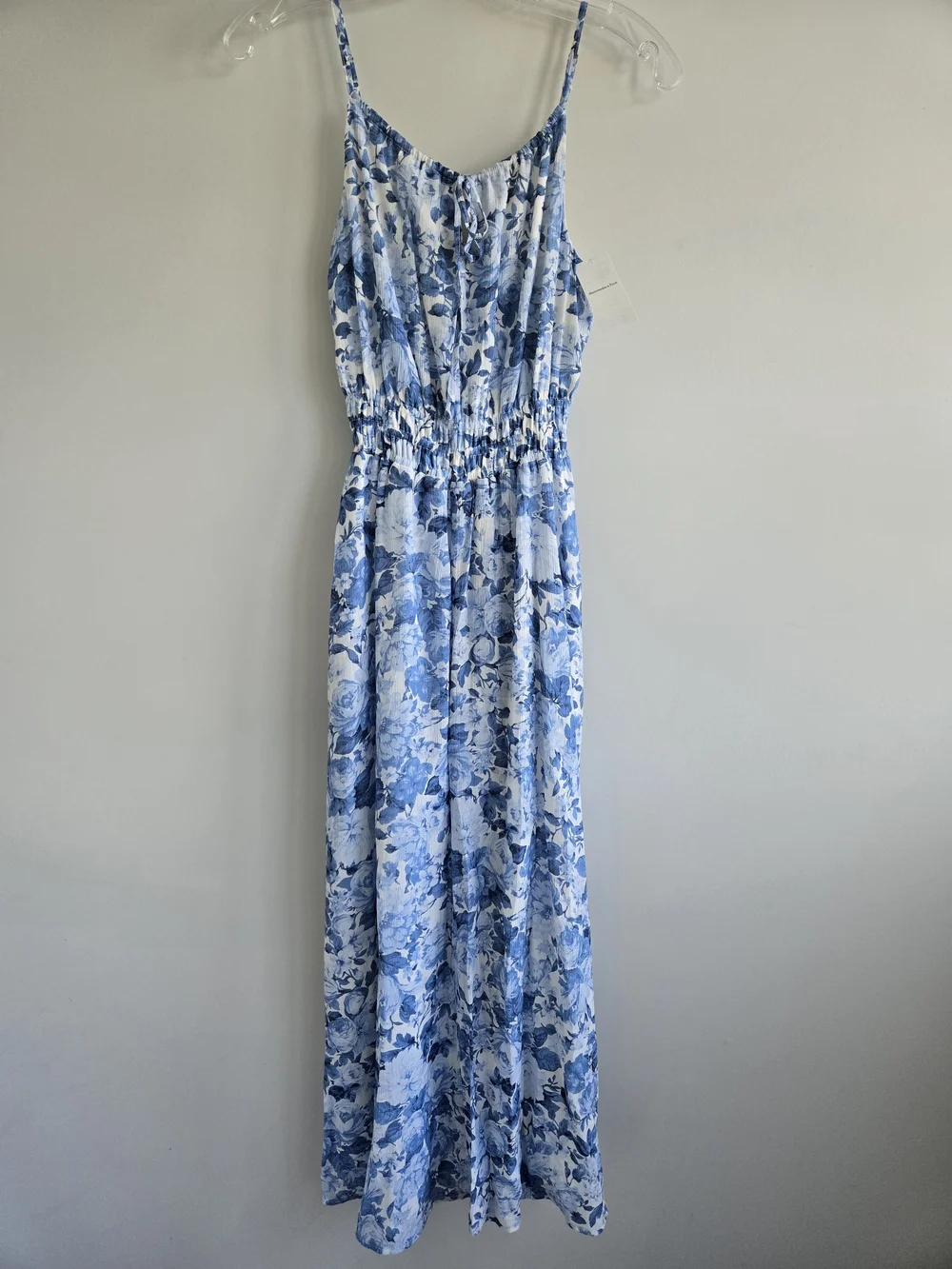 Abercrombie & Fitch White and Blue Floral Spaghetti-Strap Maxi Dress